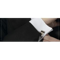 Boutons de manchette rectangle parallélépipède couleur argent à bande noire